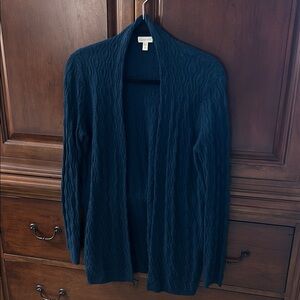 Garnet Hill Cashmere Deep Teal Blue Cable Knit Cardigan/XS